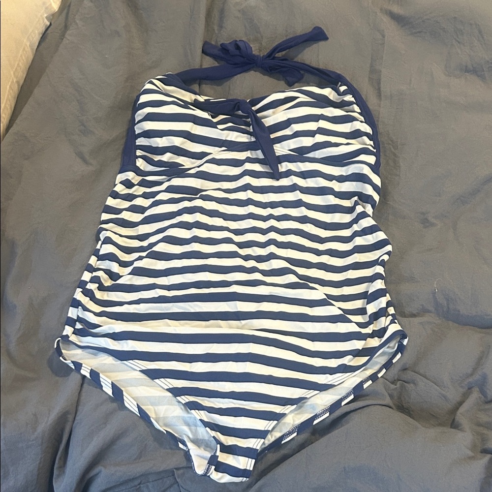 Elegant Blue and White Striped One Piece Swimsuit